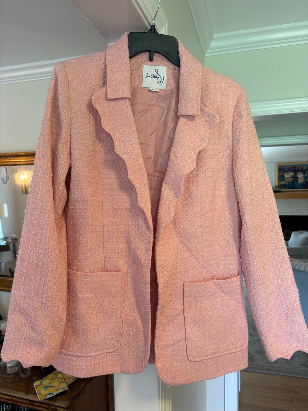 Sam Edelman Pink Scalloped Tweed Blazer